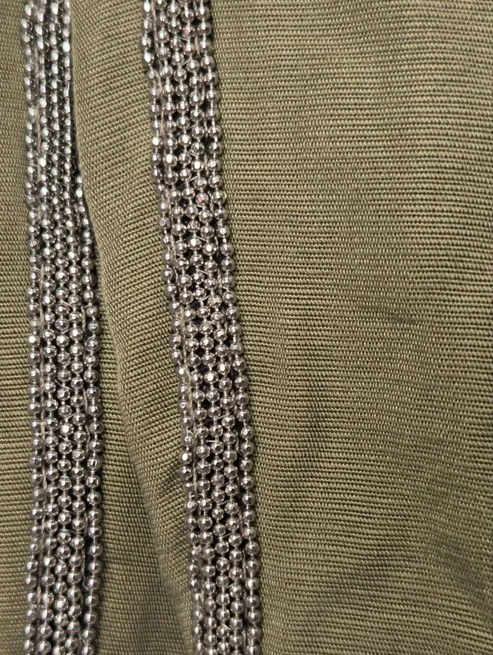 ZARA Green Jogger Pants High Rise Elastic Waist Cropped Embellished Stripe M